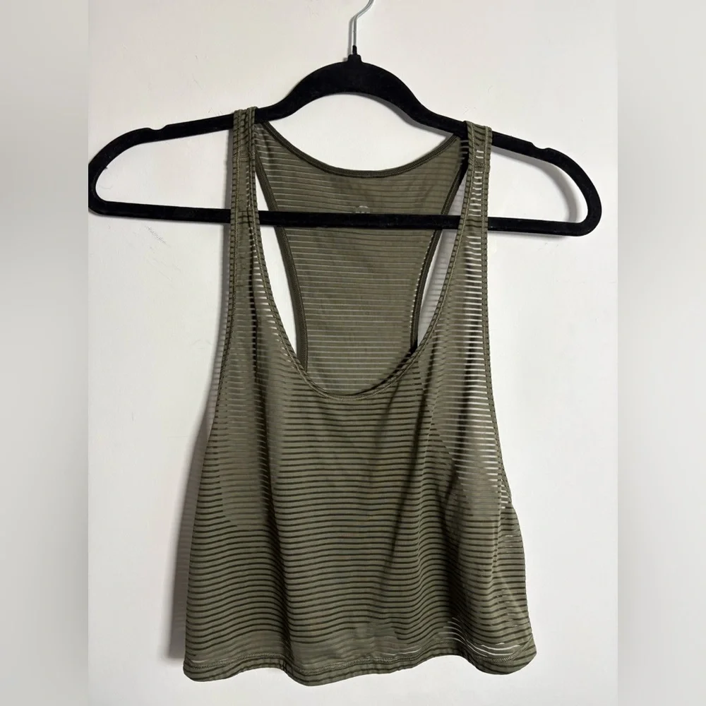 Lululemon Sheer Striped Racerback Tank Olive Green - Picture 1 of 4